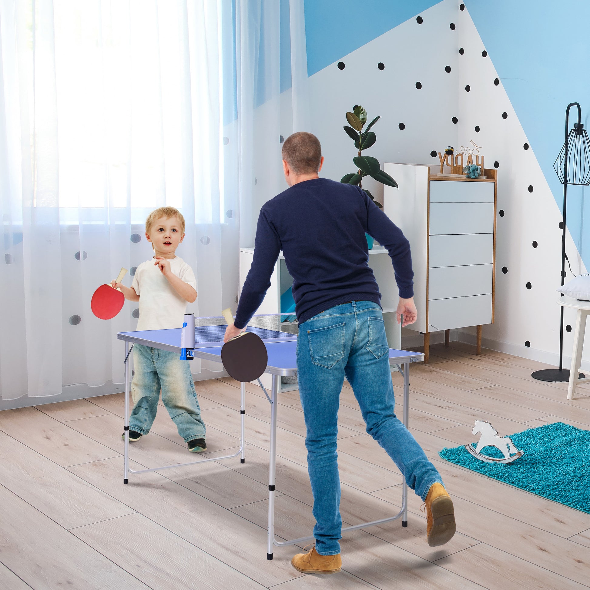 Mesa Dobrável de Pingue-pongue Altura Ajustável em 3 níveis Multifuncionais Mesa de Piquenique com Pás e Bolas de Pingue-pongue 160x80x54 / 62 / 70cm Carga máxima 30kg