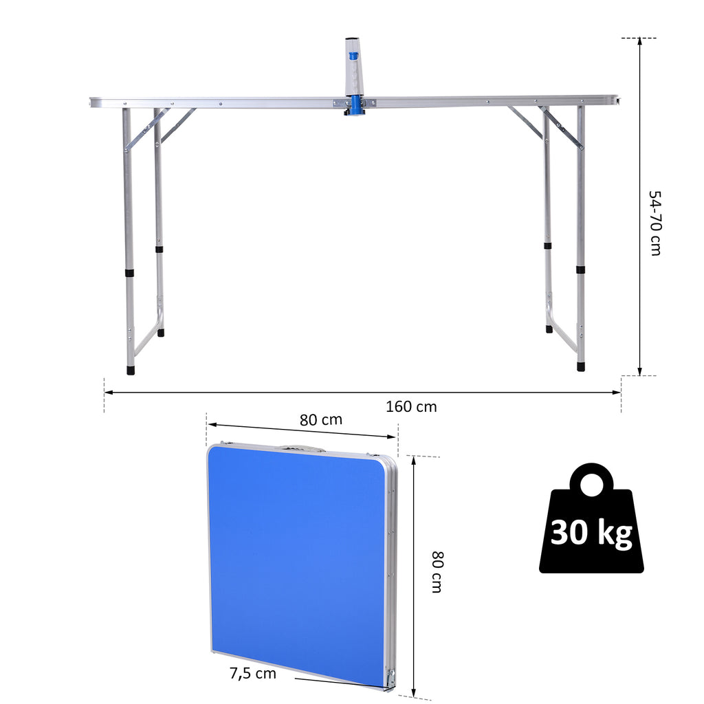 Mesa Dobrável de Pingue-pongue Altura Ajustável em 3 níveis Multifuncionais Mesa de Piquenique com Pás e Bolas de Pingue-pongue 160x80x54 / 62 / 70cm Carga máxima 30kg