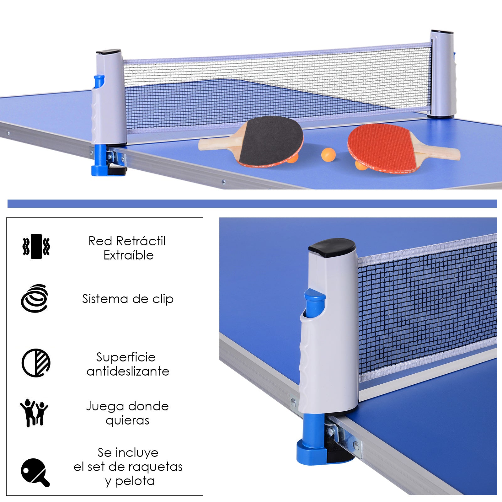 Mesa Dobrável de Pingue-pongue Altura Ajustável em 3 níveis Multifuncionais Mesa de Piquenique com Pás e Bolas de Pingue-pongue 160x80x54 / 62 / 70cm Carga máxima 30kg
