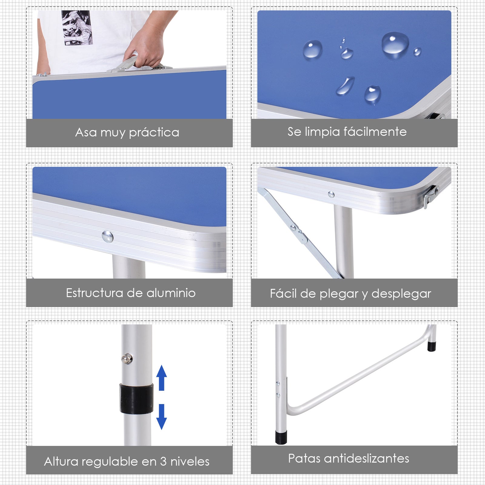 Mesa Dobrável de Pingue-pongue Altura Ajustável em 3 níveis Multifuncionais Mesa de Piquenique com Pás e Bolas de Pingue-pongue 160x80x54 / 62 / 70cm Carga máxima 30kg