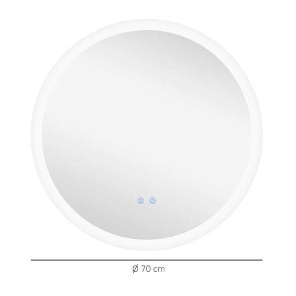 Espelho Casa de Banho Redondo com Luzes LED 70x70 cm Espelho com Iluminação Função Antiembaciamento 3 Luzes Função de Memória e Interruptor Tátil Prata