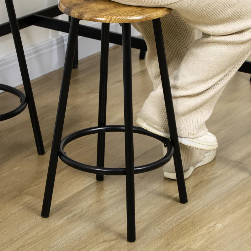 Conjunto de Móveis Altos Mesa e Cadeiras de Bar com 5 Peças Mesa de Refeição Industrial e 4 Bancos Redondos com Estrutura de Metal para Pub Sala de Jantar Marrom Rústico e Preto