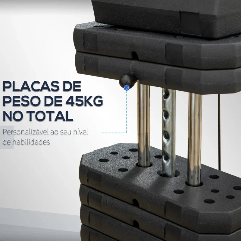 Multi-Estação Máquina de Musculação com Estribo para Pernas Placas de Pesos de 45kg Carga Máxima 110kg Treinamento Fitness em Casa Ginásio 135x103x200 cm Preto