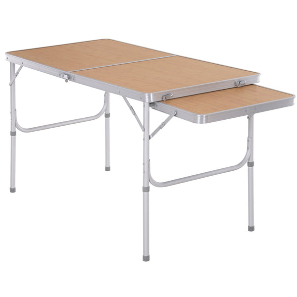 Mesa de acampamento dobrável com asa dobrável Mesa de piquenique leve em estrutura de alumínio Carga 30kg Altura ajustável 120x60x40 / 70 cm