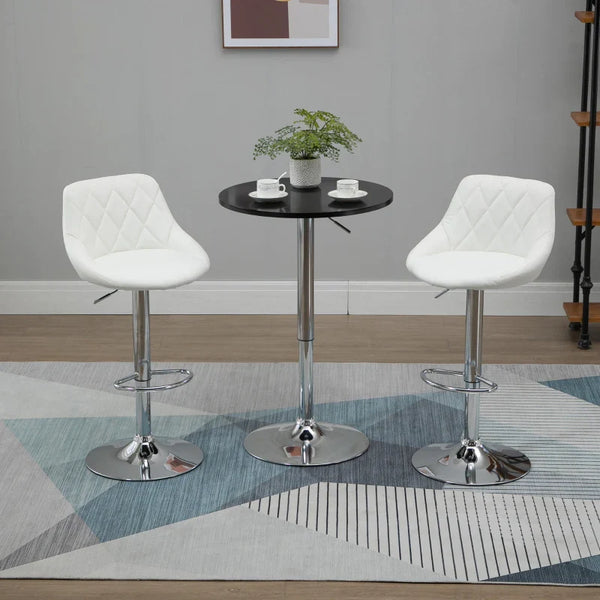 Conjunto de 2 Bancos de Bar Giratórios com Altura Ajustável Bancos Altos Moderno de Cozinha com Base Redonda e Apoio para os Pés 51,5x48x83-104cm Branco