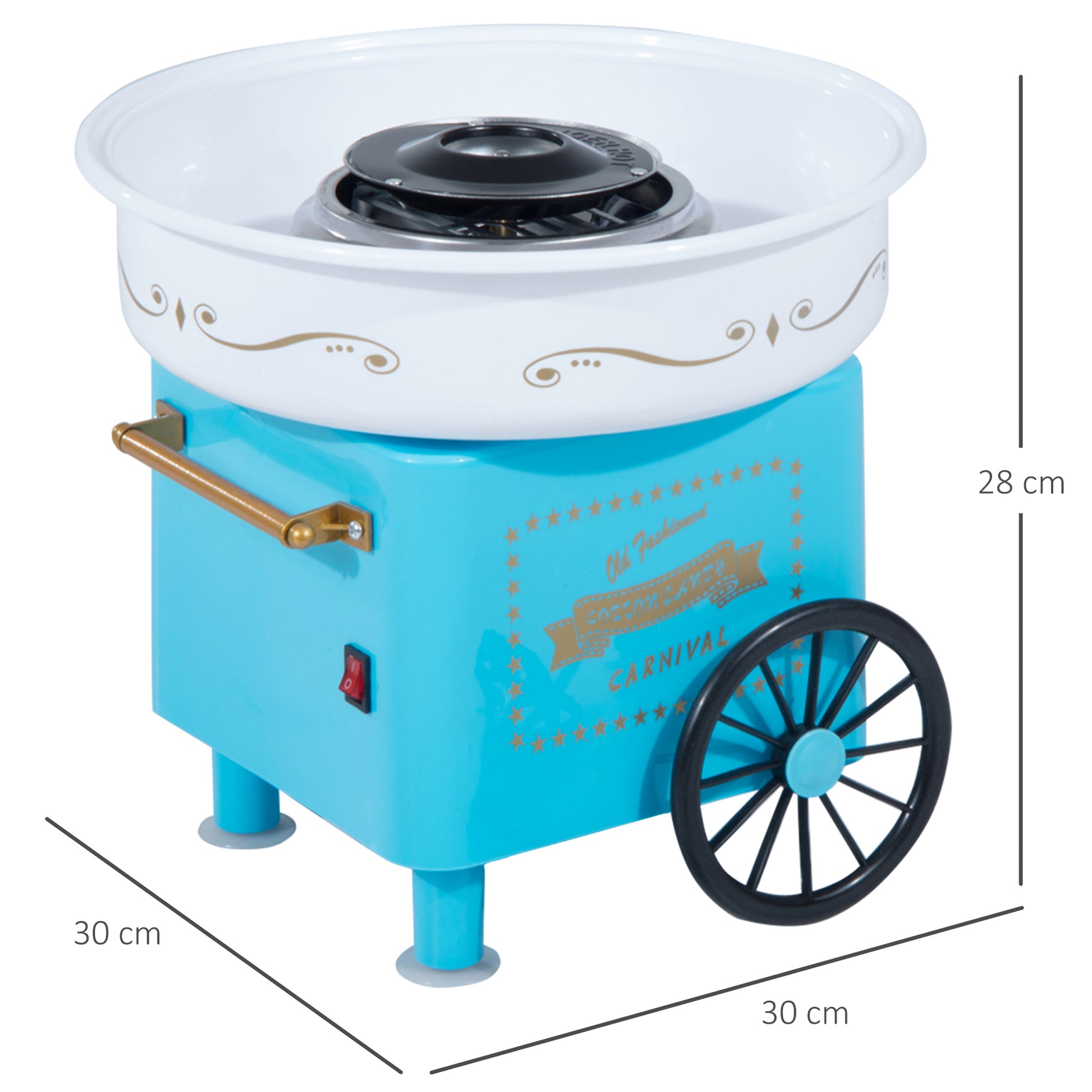 Máquina de Algodão Doce Estilo Retrô Potência 450W-550W Máquina de Algodão Doce com Colher Medidora e 10 Palitos de Bambu Aço Inoxidável e Alumínio 30x30x28cm Azul