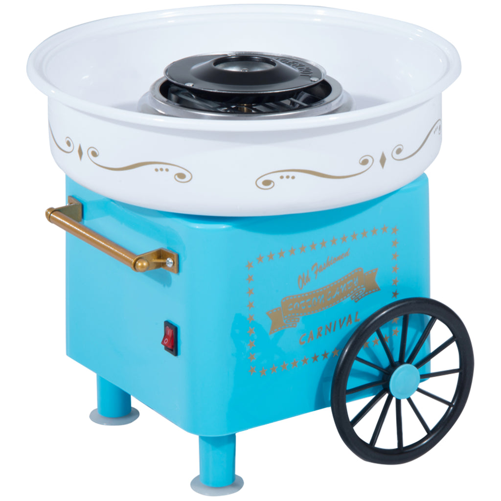 Máquina de Algodão Doce Estilo Retrô Potência 450W-550W Máquina de Algodão Doce com Colher Medidora e 10 Palitos de Bambu Aço Inoxidável e Alumínio 30x30x28cm Azul