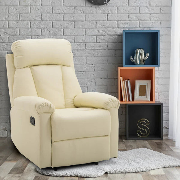 Poltrona Relax Reclinável Estofado em PU Poltrona de Sala de Estar com Apoio para os Pés Retrátil Encosto Alto Apoio para os Braços e Assento Acolchoado Grosso 80x97x107cm Bege