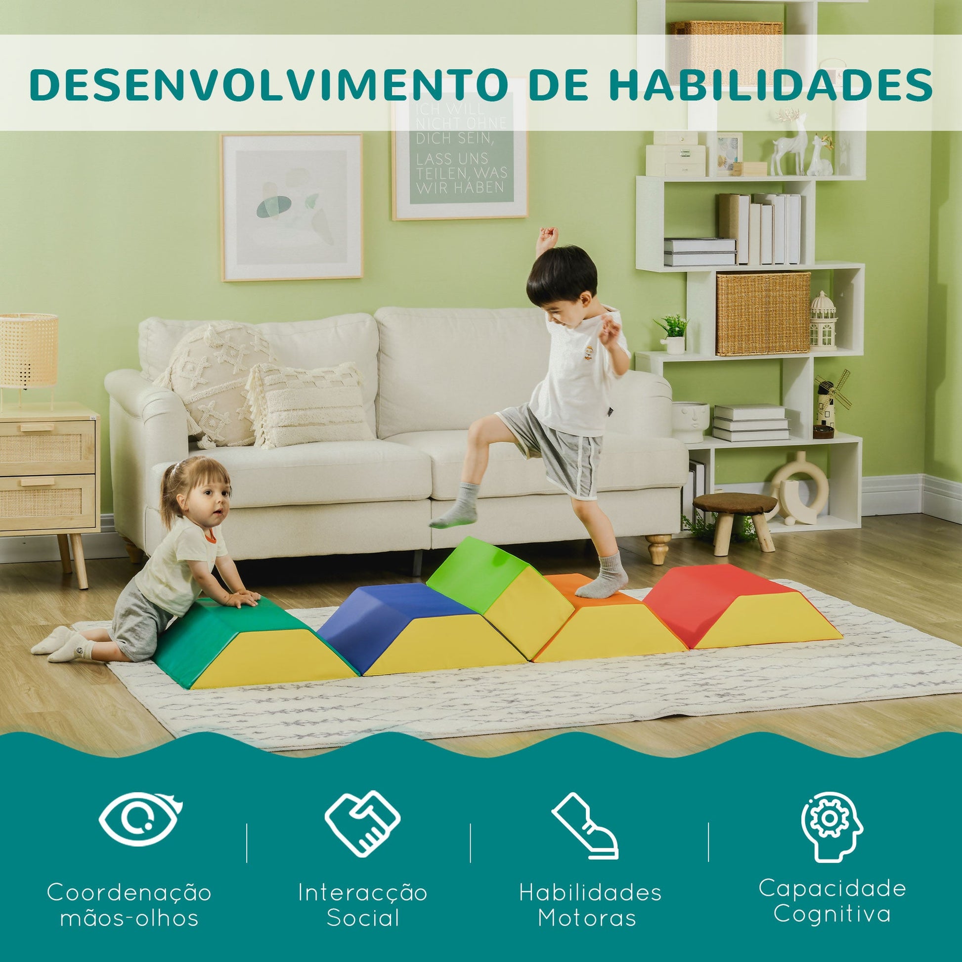 Conjunto de 5 Blocos para Crianças de 18-36 Meses Brinquedo de Construção para Aprendizagem Infantil 48x48x48cm Multicor