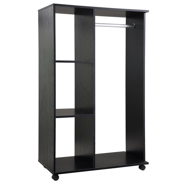 Roupeiro de Madeira Móvel Armário Roupeiro Aberto com Barra para Pendurar e 3 Prateleiras Organizadoras para Dormitório 80x40x128 cm Preto