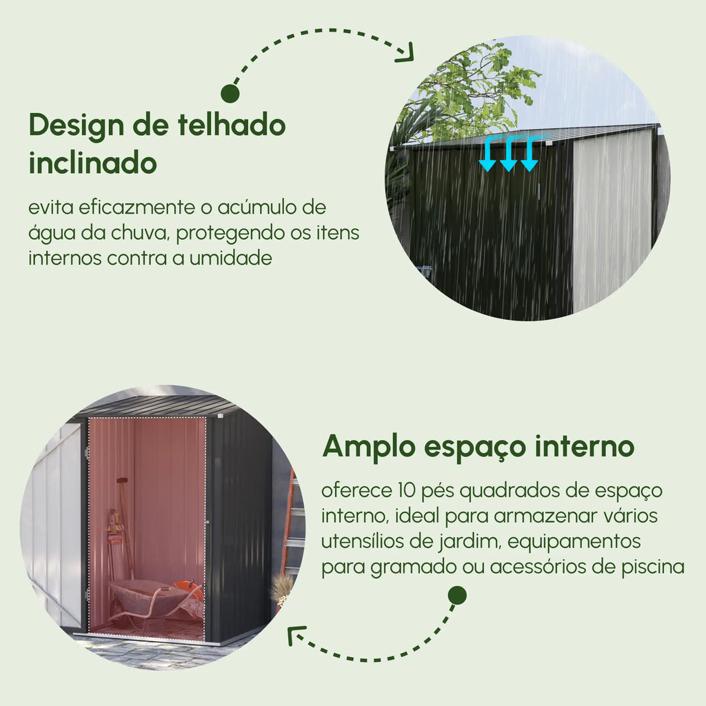Abrigo de Jardim 0,92 m² 100x103x160cm Abrigo Exterior de Aço Galvanizado com Porta Fechadura e Teto Inclinado para Armazenamento de Ferramentas Cinza Escuro