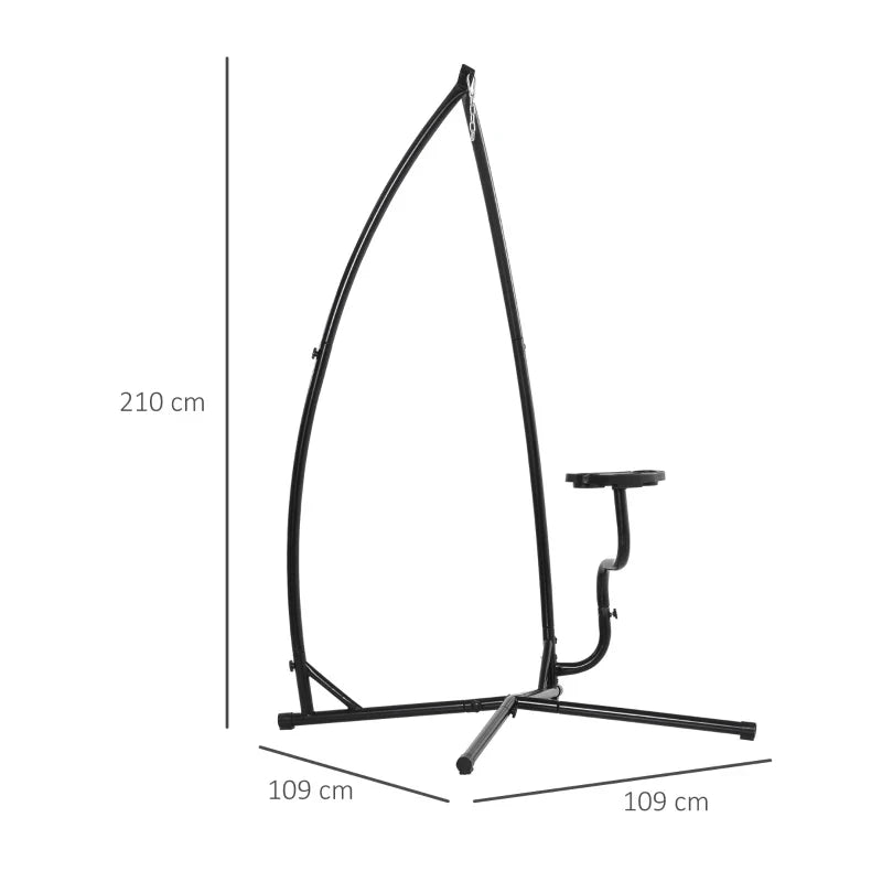 Suporte para cadeira suspensa Suporte giratório de 190 cm com mesa lateral carga máx.120kg Estrutura metálica para jardim de pátio preto