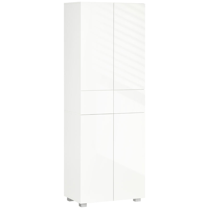 Armário de Cozinha Móvel Auxiliar de Cozinha com 4 Portas 2 Gavetas e Prateleiras Ajustáveis para Sala de Jantar Sala de Estar Estilo Moderno Anti-Tombo 60x35x170cm Branco