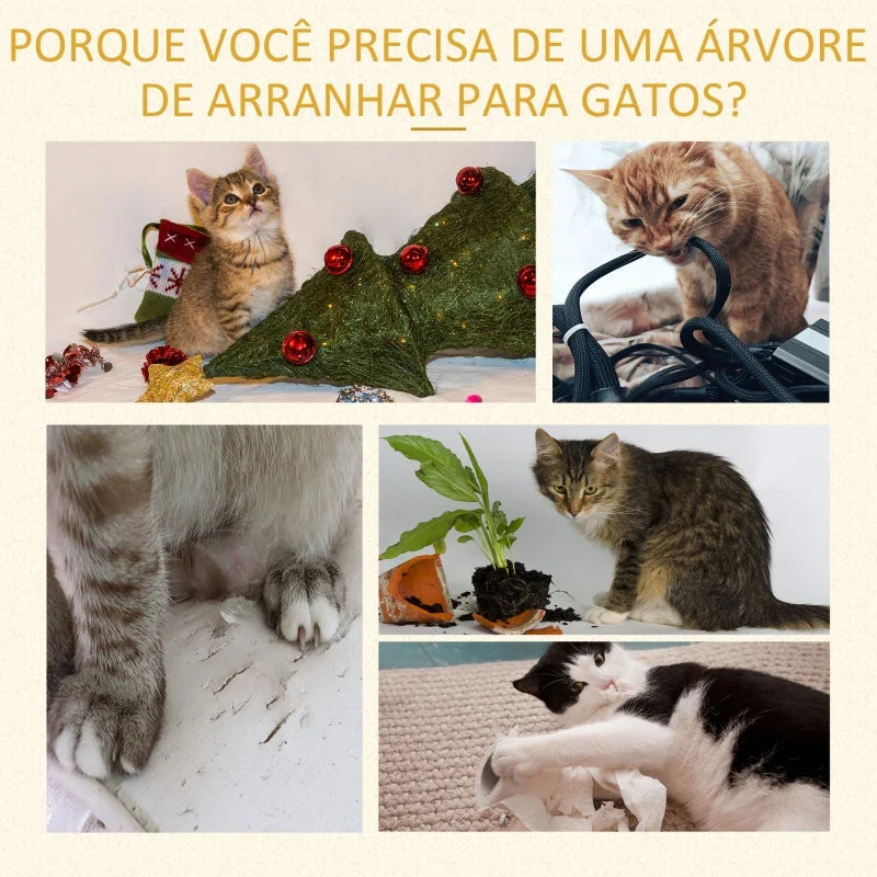 PawHut Árvore Arranhador para Gatos Grande Altura 153cm Torre de Escalada para Gatos com Caverna Redes Plataformas Postes Arranhadores de Sisal e Bola Suspensa Cinza Escuro