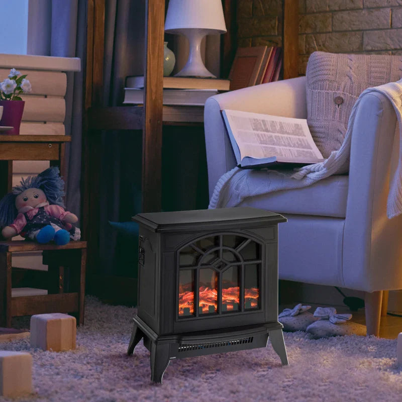 Lareira Elétrica Portátil 1000/2000W com Simulação de Chama Realista Termostato para Salas de até 20m² 36,5x24x46cm Preto