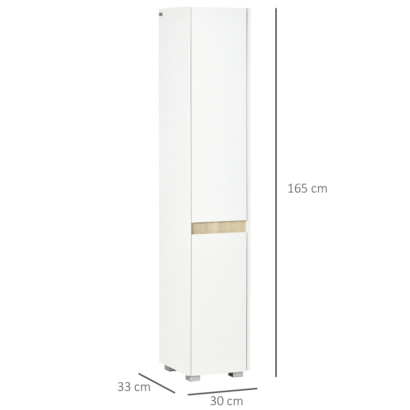 Coluna Casa de Banho Armário Auxiliar Casa de Banho de 5 Níveis com Prateleiras Ajustáveis Armário Multiusos para Duches Casa de Banho 30x33x165cm Branco