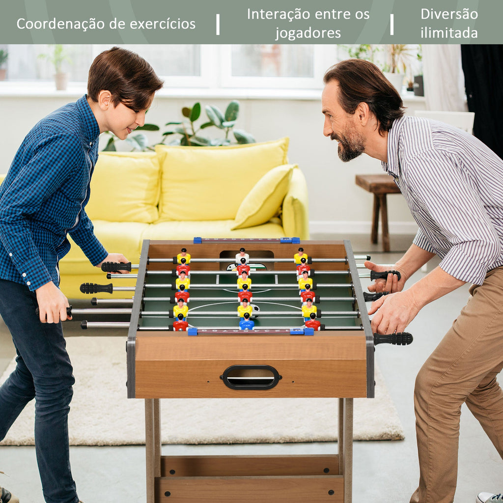 Mesa de Matraquilho para Crianças e Adultos Matraquilho 69x37x70cm com 2 Bolas 6 Hastes Metálicas 2 Placares de Pontos 18 Jogadores Pés Dobrável para Familias Festas Madeira