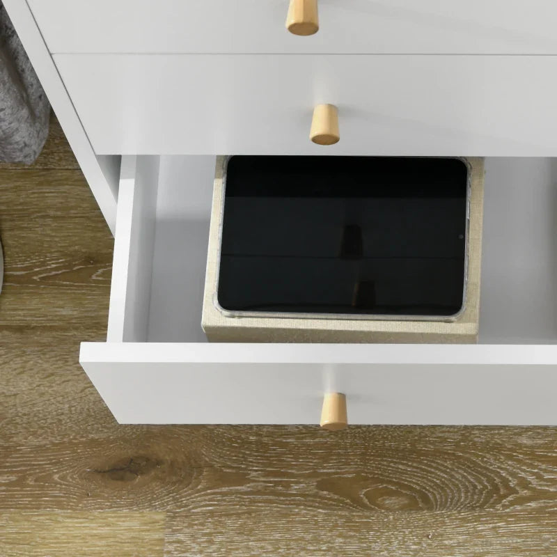 Cómoda com 3 Gavetas Cómoda de Dormitório com Pés de Madeira de Pinho para Sala de Estar Escritório Carga Máxima 70 kg 80x30x80 cm Branco e Madeira