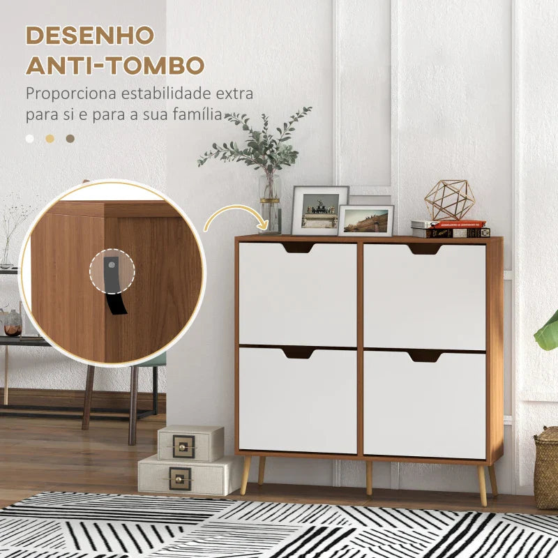 Sapateira com 4 Gavetas e Prateleiras Ajustáveis Móvel para Sapatos de Corredor para 16 Pares de Sapatos 95x26x95 cm Madeira