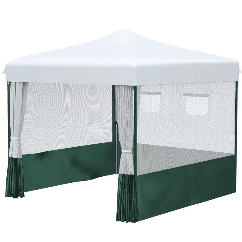 Tenda Dobrável 2,7x2,7cm Tenda de Jardim com Proteção UV30 Altura Ajustável em 3 Níveis 2 Janelas e Bolsa de Transporte para Pátio Varanda Branco e Verde