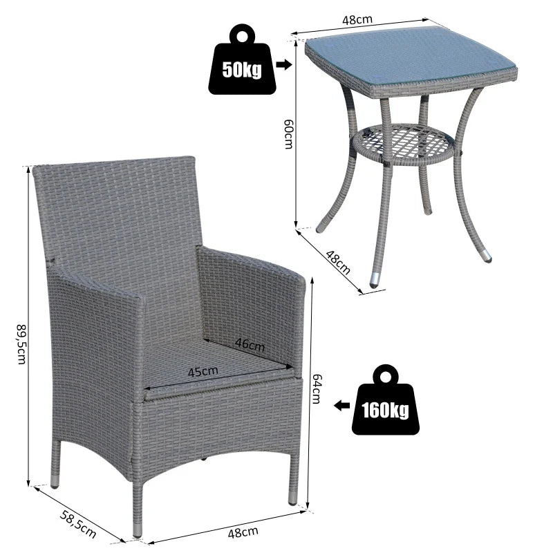 Conjunto de Móveis de Vime para Jardim Composto por 1 Mesa 2 Poltronas com Almofadas Móveis de Jardim Metal e Vime Cinza Claro