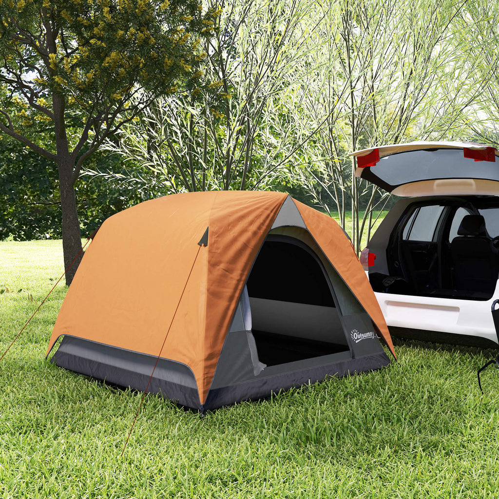 Tenda de Campismo para 2-3 Pessoas Tenda de Campismo Dobrável com Porta Janelas de Malha Bolsa Gancho e Bolsa de Transporte Impermeável Fácil Instalação para Caminhadas 200x200x135 cm Laranja e Cinza