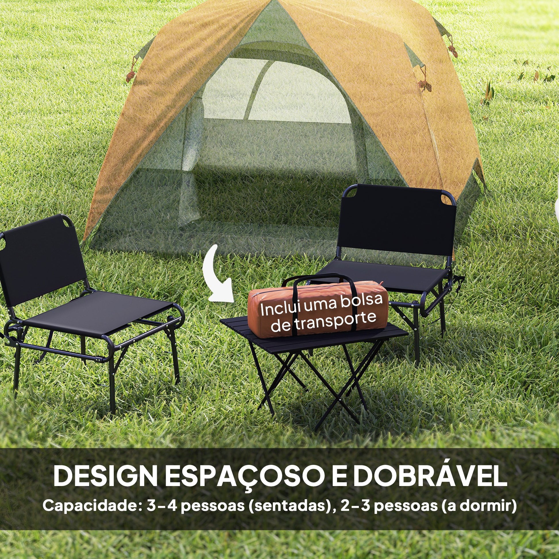 Tenda de Campismo para 2-3 Pessoas Tenda de Campismo Dobrável com Porta Janelas de Malha Bolsa Gancho e Bolsa de Transporte Impermeável Fácil Instalação para Caminhadas 200x200x135 cm Laranja e Cinza