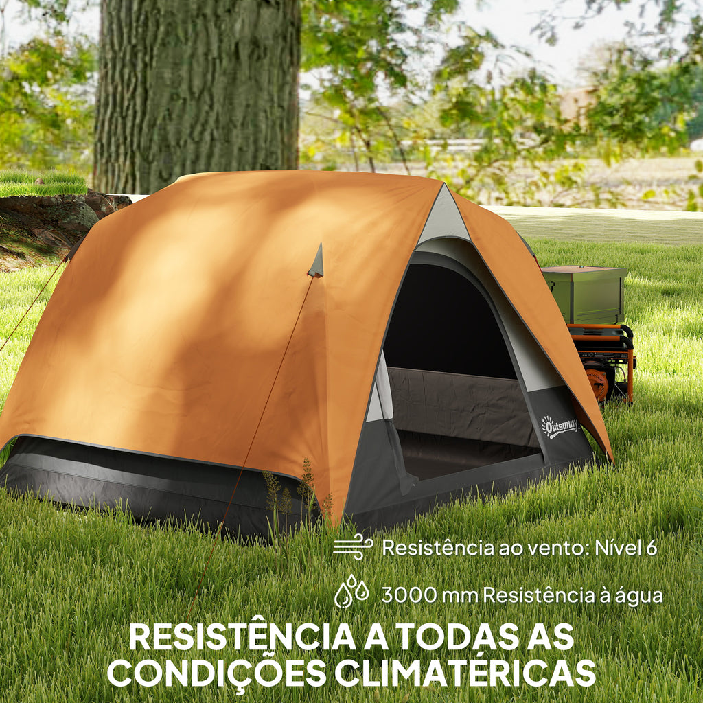 Tenda de Campismo para 2-3 Pessoas Tenda de Campismo Dobrável com Porta Janelas de Malha Bolsa Gancho e Bolsa de Transporte Impermeável Fácil Instalação para Caminhadas 200x200x135 cm Laranja e Cinza