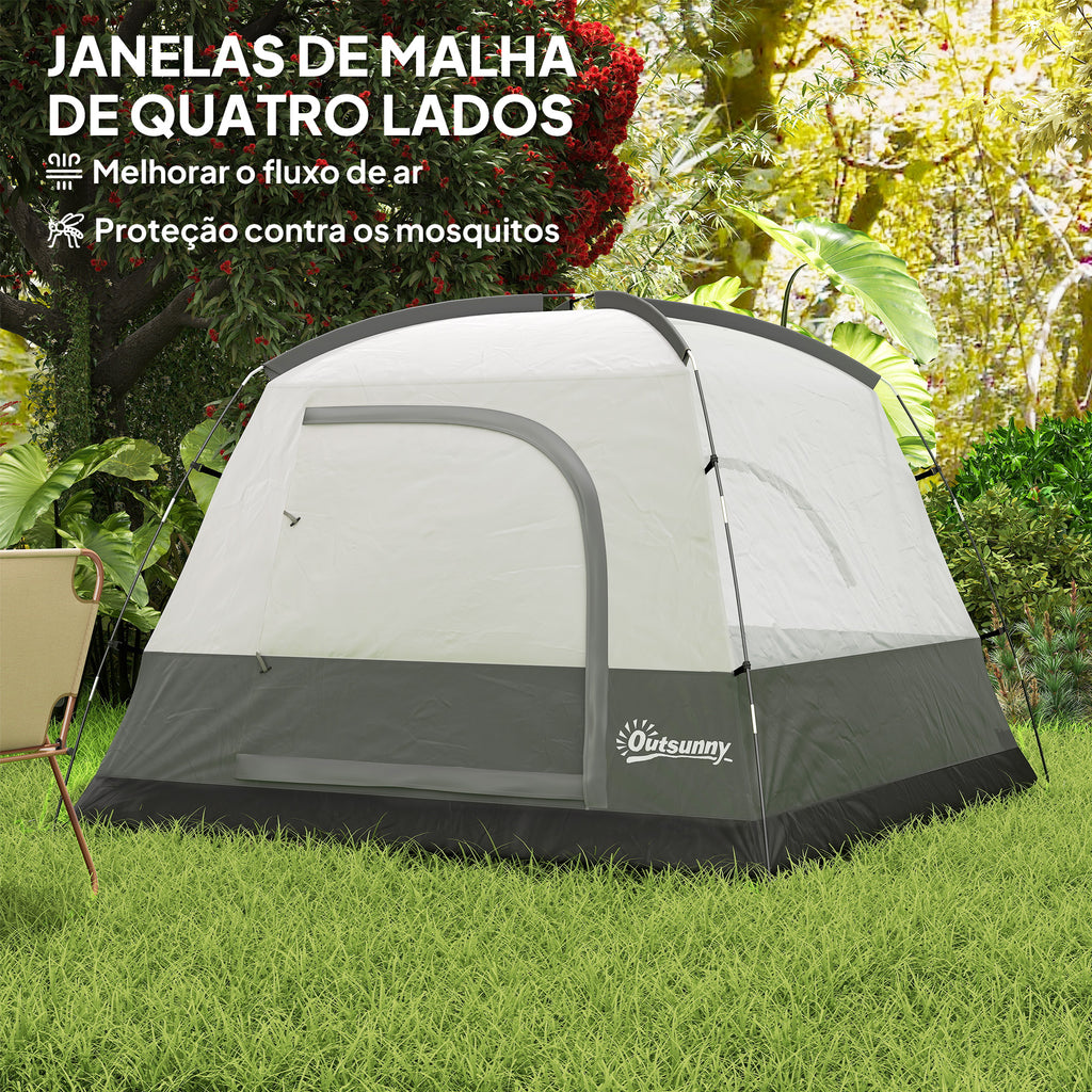 Tenda de Campismo para 2-3 Pessoas Tenda de Campismo Dobrável com Porta Janelas de Malha Bolsa Gancho e Bolsa de Transporte Impermeável Fácil Instalação para Caminhadas 200x200x135 cm Laranja e Cinza