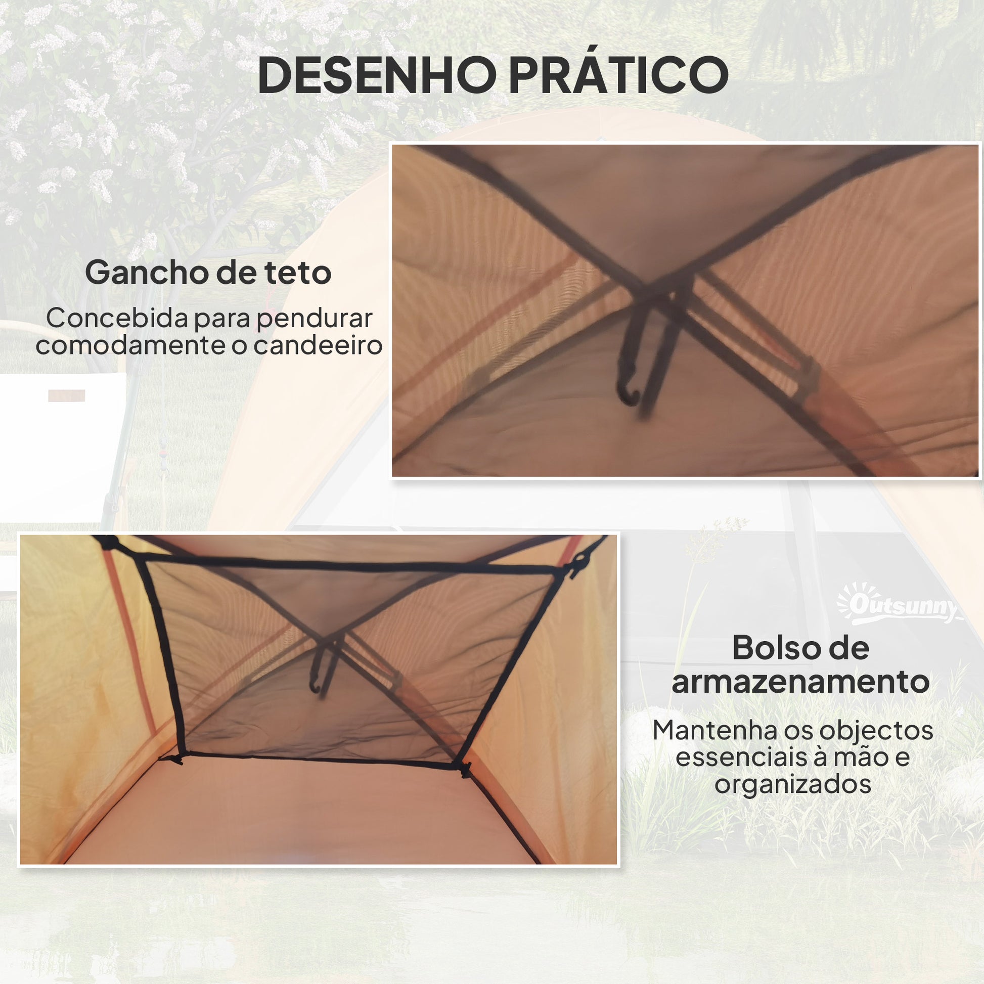 Tenda de Campismo para 2-3 Pessoas Tenda de Campismo Dobrável com Porta Janelas de Malha Bolsa Gancho e Bolsa de Transporte Impermeável Fácil Instalação para Caminhadas 200x200x135 cm Laranja e Cinza