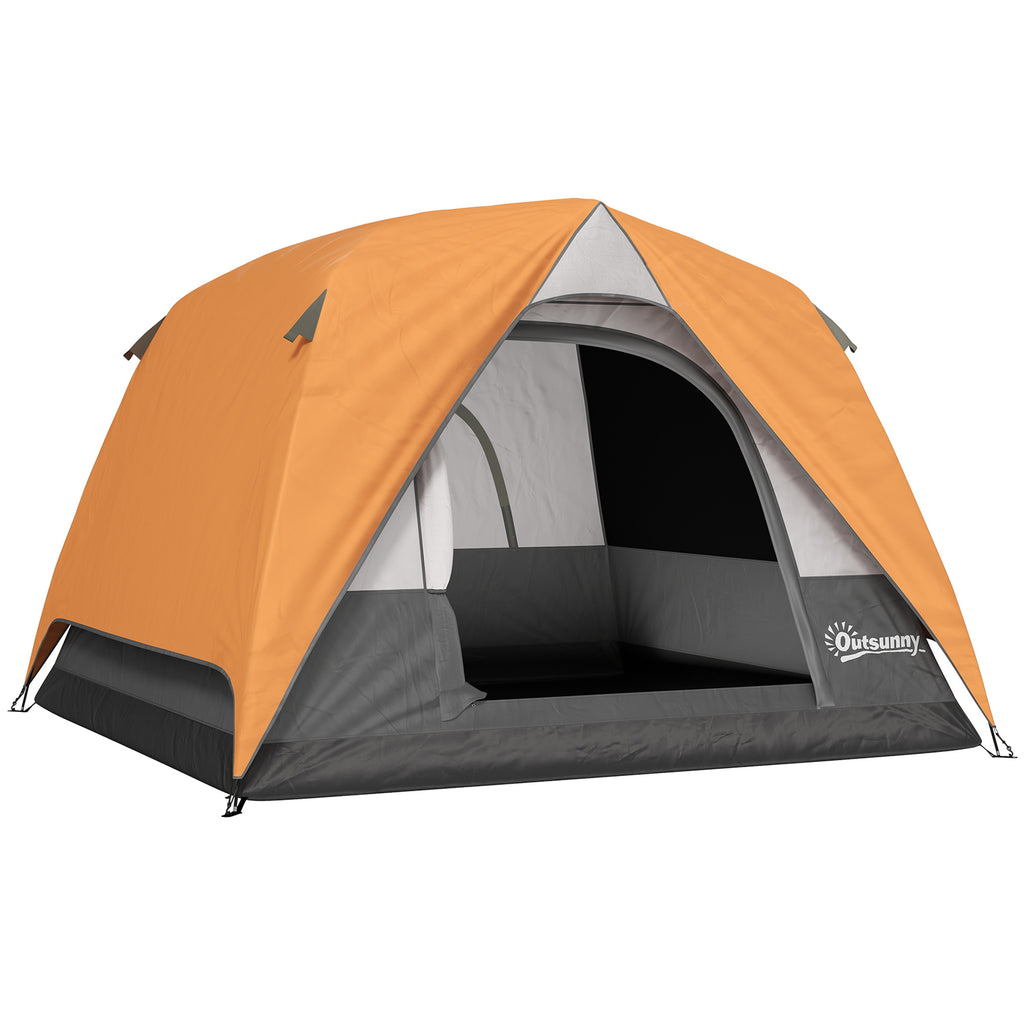 Tenda de Campismo para 2-3 Pessoas Tenda de Campismo Dobrável com Porta Janelas de Malha Bolsa Gancho e Bolsa de Transporte Impermeável Fácil Instalação para Caminhadas 200x200x135 cm Laranja e Cinza