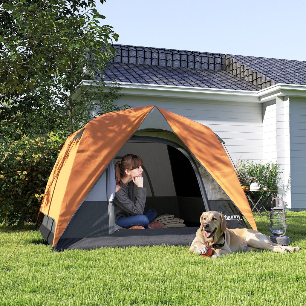 Tenda de Campismo para 2-3 Pessoas Tenda de Campismo Dobrável com Porta Janelas de Malha Bolsa Gancho e Bolsa de Transporte Impermeável Fácil Instalação para Caminhadas 200x200x135 cm Laranja e Cinza
