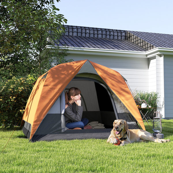 Tenda de Campismo para 2-3 Pessoas Tenda de Campismo Dobrável com Porta Janelas de Malha Bolsa Gancho e Bolsa de Transporte Impermeável Fácil Instalação para Caminhadas 200x200x135 cm Laranja e Cinza