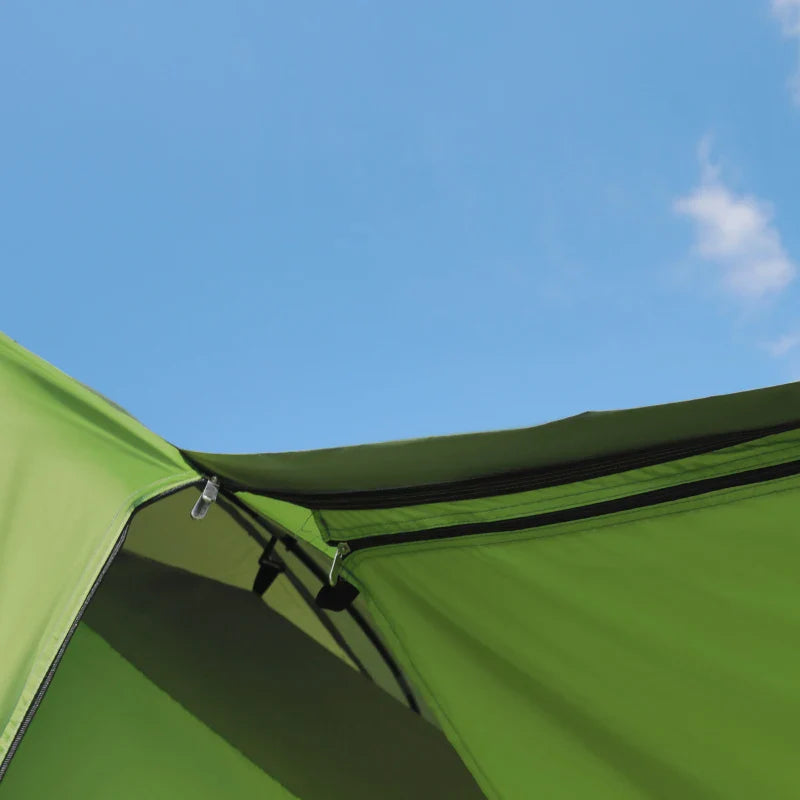 Tenda de Campismo Familiar para 4 Pessoas Tenda de Campismo Portátil Impermeável com Bolsa de Transporte Rede Mosquiteira e Proteção Solar 410x-310x225cm Verde