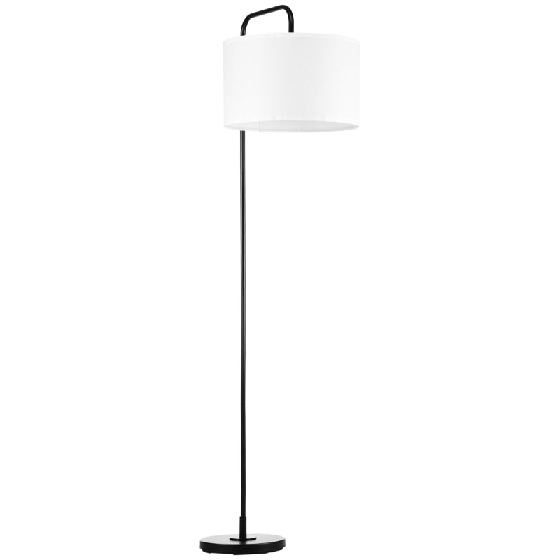 Candeeiro de Pé Moderno Lâmpada E27 Máx. 40W com Ecrã de Linho Estrutura de Aço e Interruptor de Pé Candeeiro de Leitura para Sala de Estar Dormitório 64x38x163,5cm Branco e Preto