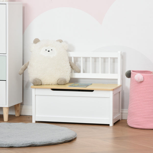 Baú de Brinquedos para crianças acima de 2 anos Banco de Armazenamento Infantil de Madeira de Pinho com Tampa de Amortecimento e Encosto Alto para Sala de Jogos Habitação 60x30x50cm Banco