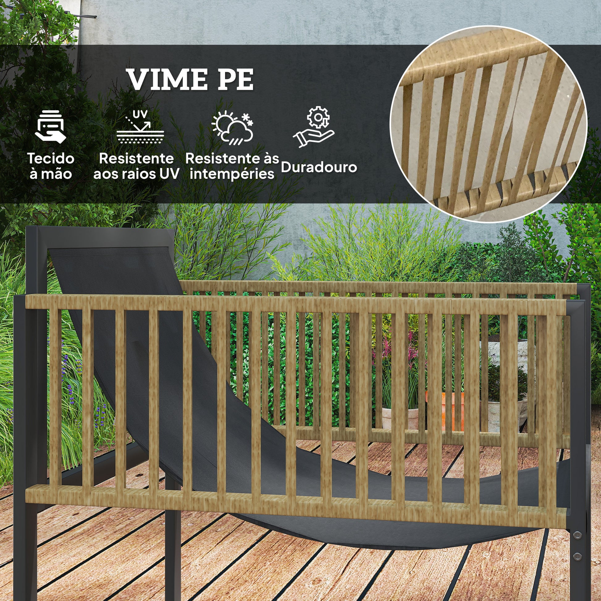 Conjunto de Jardim de Vime Sintético de 4 Peças Móveis de Exterior Inclui Sofá de 2 Lugares 2 Poltronas 1 Mesa de Centro de Vidro com Almofadas Cinza e Madeira