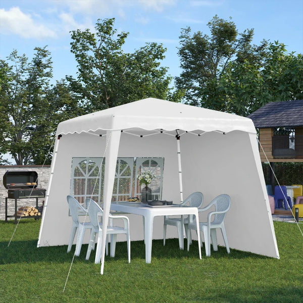 Tenda Dobrável com 2 Paredes Laterais 2,4x2,4 m Tenda de Jardim com Altura Ajustável Proteção UV50+ e Bolsa de Transporte para Exteriores Pátio Branco