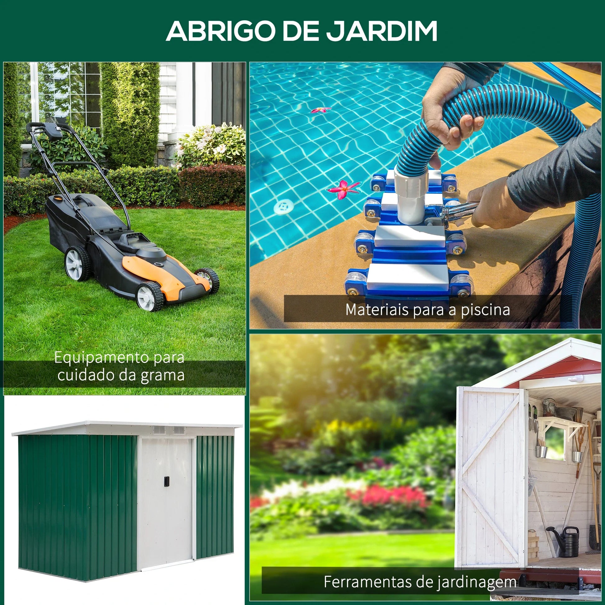 Abrigo de Jardim 280x130x172cm Abrigo de Exterior de Aço Galvanizado com Porta Corredeira e Ventilações para Armazenamento de Ferramentas Verde