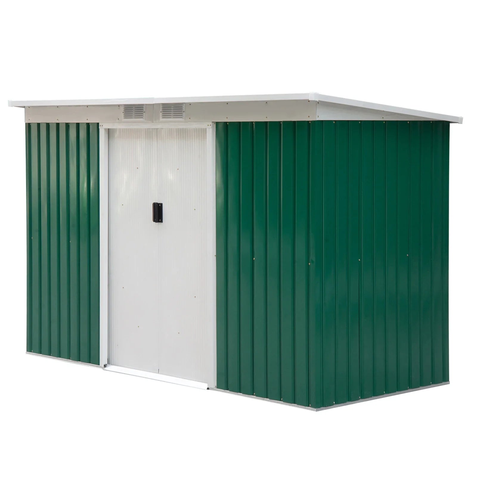 Abrigo de Jardim 280x130x172cm Abrigo de Exterior de Aço Galvanizado com Porta Corredeira e Ventilações para Armazenamento de Ferramentas Verde