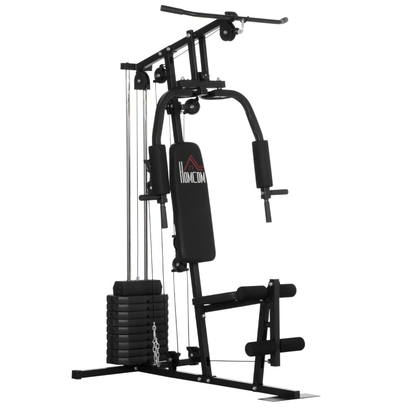 Multi-Estação Máquina de Musculação com Estribo para Pernas Placas de Pesos de 45kg Carga Máxima 110kg Treinamento Fitness em Casa Ginásio 135x103x200 cm Preto