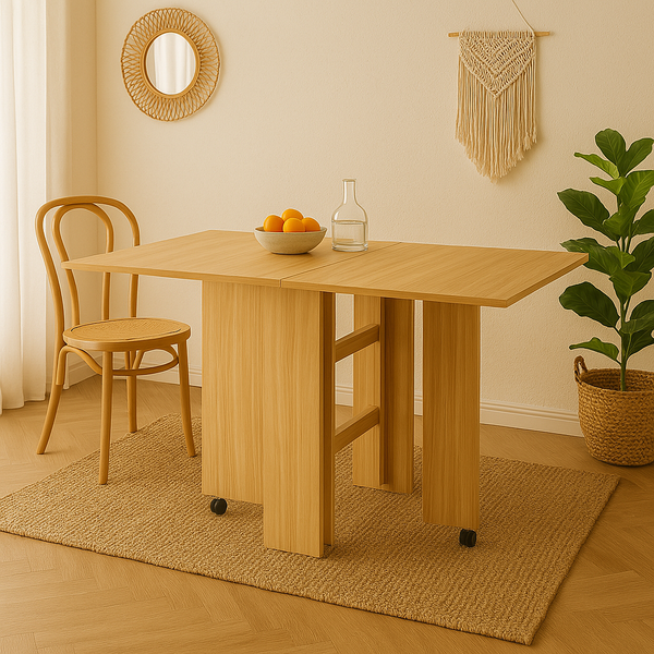 Mesa de Sala de Jantar Dobrável com Rodas Mesa Multifuncional para Sala de Jantar com 3 Formas 140x80x74cm Madeira