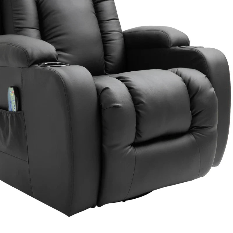 Poltrona de Massagem Reclinável até 150° Poltrona Relax com 8 Pontos de Massagem por Vibração Função de Aquecimento Giratória e Controlo Remoto 85x94x104 cm Preto
