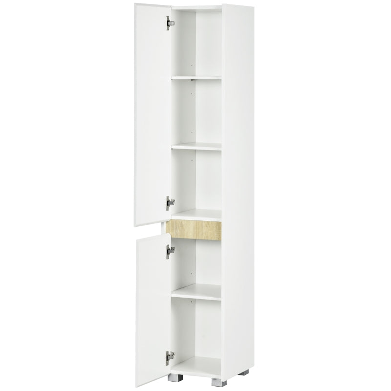 Coluna Casa de Banho Armário Auxiliar Casa de Banho de 5 Níveis com Prateleiras Ajustáveis Armário Multiusos para Duches Casa de Banho 30x33x165cm Branco
