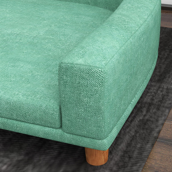PawHut Sofá para Cães Cama Elevada para Cães Estofada com Almofada Lavável e Pés de Madeira de Pinho Carga Máxima 40 kg 98x67x25 cm Verde