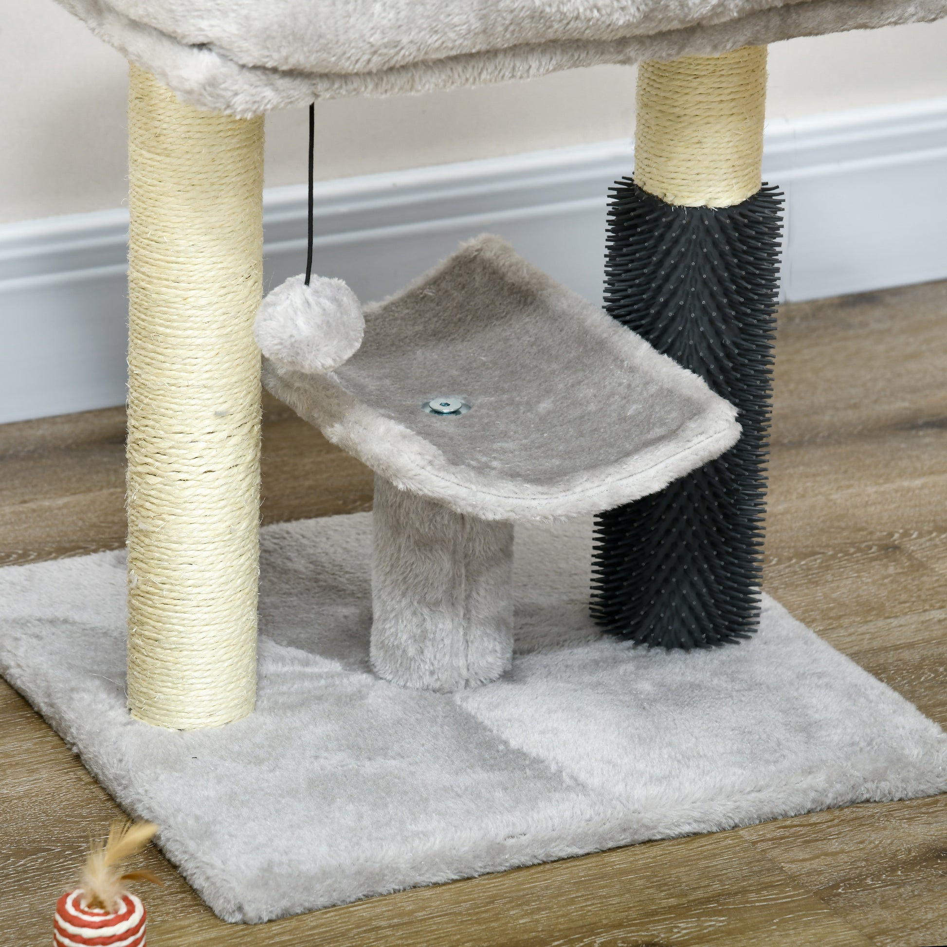 PawHut Arranhador para Gatos Arranhador Pequeno para Gatos Altura 48 cm com 2 Postes de Arranhar Cama Plataforma em U e Escova Bola Suspensa 40x40x48 cm Cinza