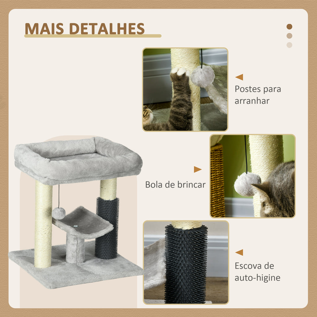 PawHut Arranhador para Gatos Arranhador Pequeno para Gatos Altura 48 cm com 2 Postes de Arranhar Cama Plataforma em U e Escova Bola Suspensa 40x40x48 cm Cinza
