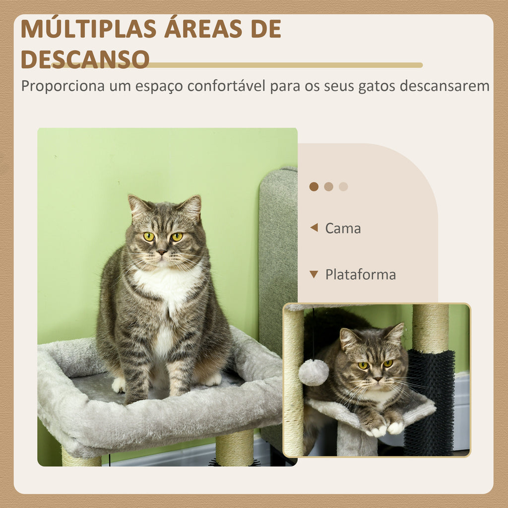 PawHut Arranhador para Gatos Arranhador Pequeno para Gatos Altura 48 cm com 2 Postes de Arranhar Cama Plataforma em U e Escova Bola Suspensa 40x40x48 cm Cinza