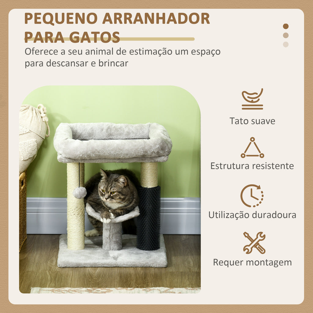 PawHut Arranhador para Gatos Arranhador Pequeno para Gatos Altura 48 cm com 2 Postes de Arranhar Cama Plataforma em U e Escova Bola Suspensa 40x40x48 cm Cinza