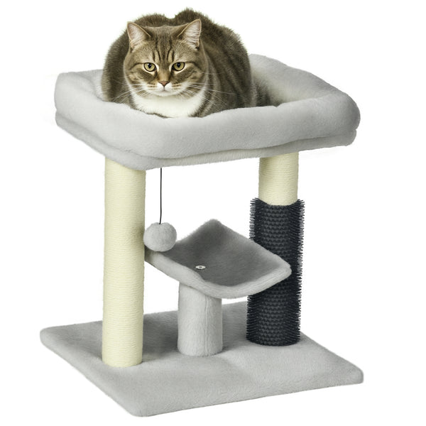 PawHut Arranhador para Gatos Arranhador Pequeno para Gatos Altura 48 cm com 2 Postes de Arranhar Cama Plataforma em U e Escova Bola Suspensa 40x40x48 cm Cinza